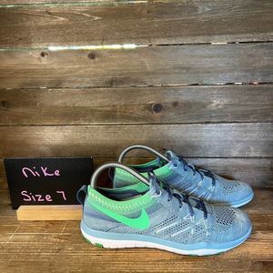 Womens Nike Free Trainer Focus Flyknit Blue Athletic Sneakers Shoes Size 7 M GUC